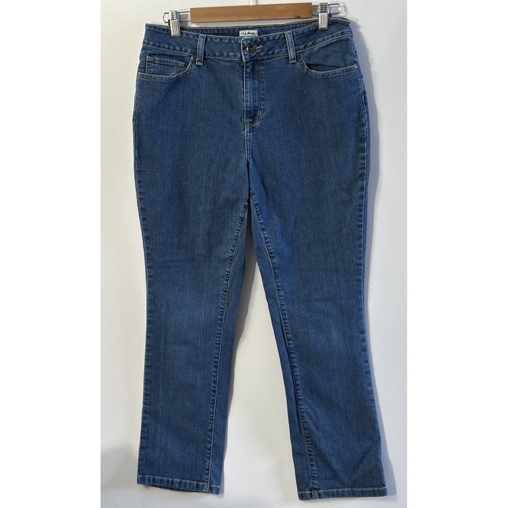 LL Bean Classic Fit Cotton Blend Jeans Womens 12 Pet. Straight Leg Stretch